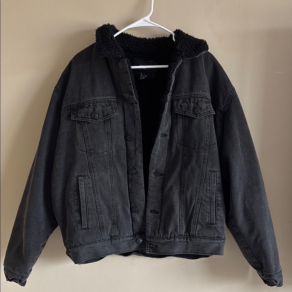 Black Denim Jacket with Sherpa Lining